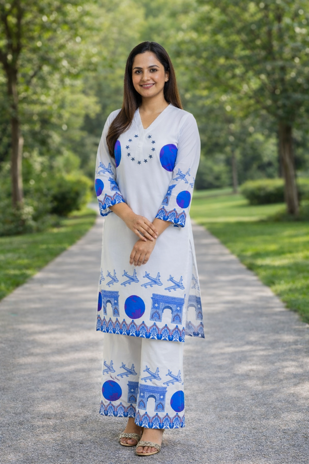 Elegant Digital Printed 2 Piece Suit